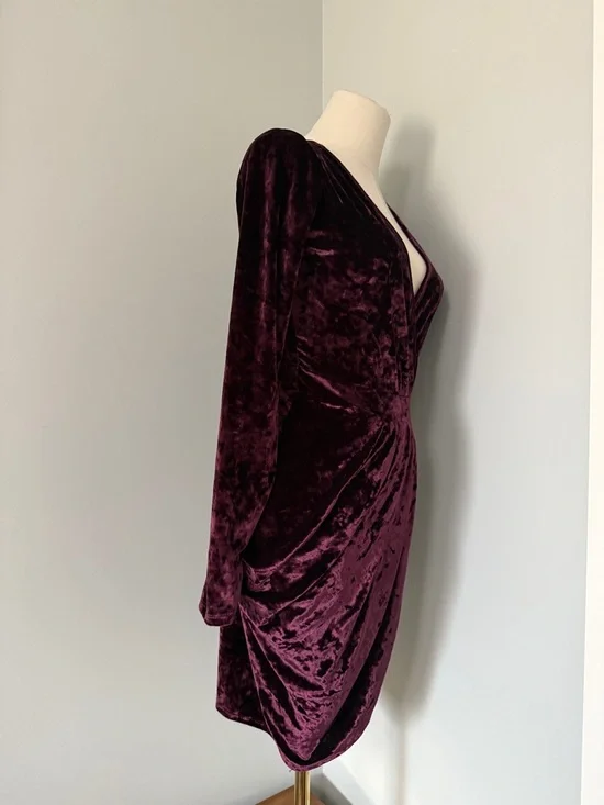 Revamped Velvet Wrap Mini Dress in Deep Burgundy - Picture 2 of 9